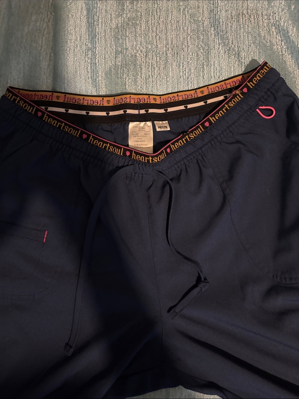 HeartSoul Navy Scrub Pants with Pink Waistband Accents